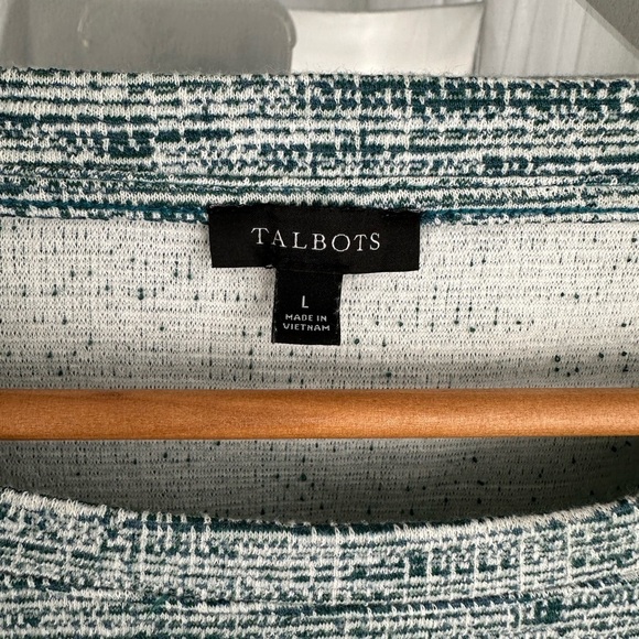Talbots Knit Pullover Top Textured Size Large Cotton Green Button Long Sleeve - Picture 2 of 7